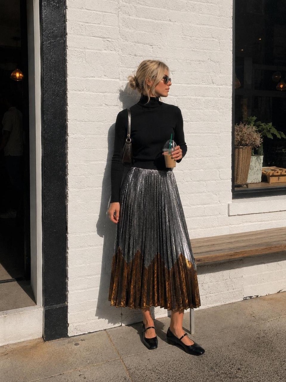 HD in Paris Silver Pleated Midi Skirt with Gold Hem
